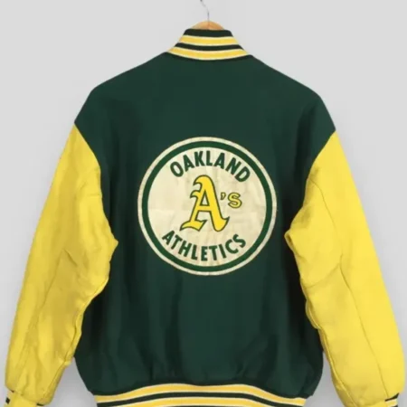 Vintage 90s Oakland Athletics Leather Bomber Varsity Jacket Back
