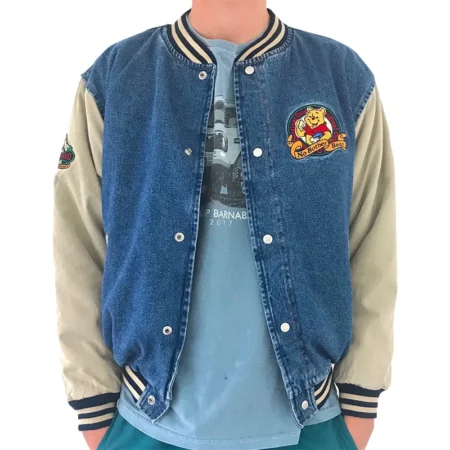 Vintage Winnie The Pooh Denim Blue Varsity Bomber Jacket