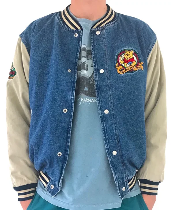 Vintage Winnie The Pooh Denim Blue Varsity Bomber Jacket