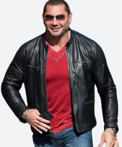 WWE Dave Bautista Black Leather Jacket front1