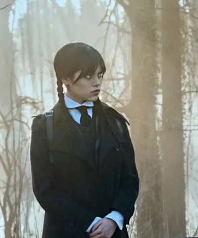 Wednesday 2022 Jenna Ortega Black Wool Coat
