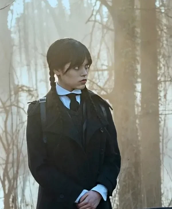 Wednesday 2022 Jenna Ortega Black Wool Coat