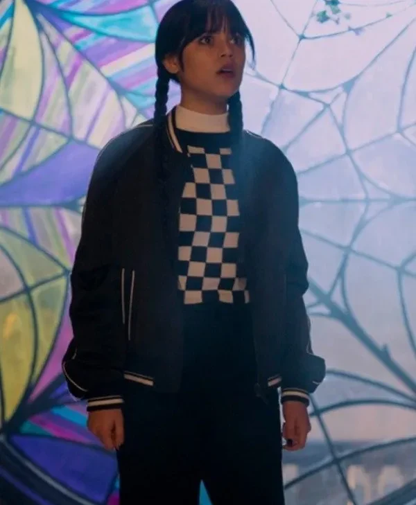 Wednesday Jenna Ortega Black Bomber Jacket