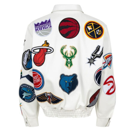 White NBA Teams Collage Jeff Hamilton Wool Jacket back