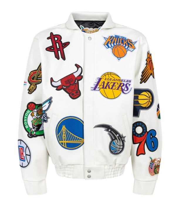 White NBA Teams Collage Jeff Hamilton Wool Jacket front