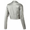 Women Biker Style Silver Leather Jacket back