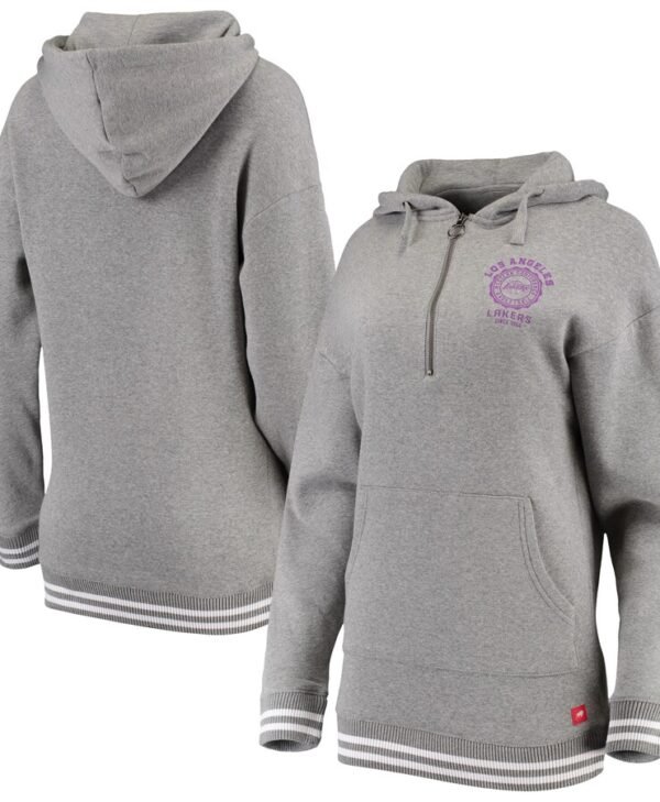 womens sportiqe gray los angeles lakers princeton long cut fleece tri blend half zip pullover