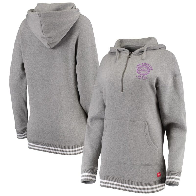 womens sportiqe gray los angeles lakers princeton long cut fleece tri blend half zip pullover
