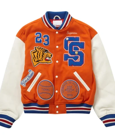 1 Supreme Tiger Orange White Varsity Jacket