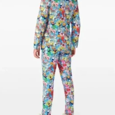 2 Piece Spongebob Frenzy Multicolor Mens Suit