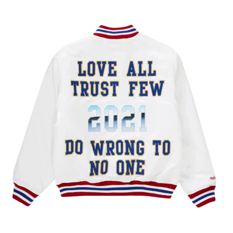 2 Supreme X Mitchell Ness White Satin Varsity Jacket scaled 1