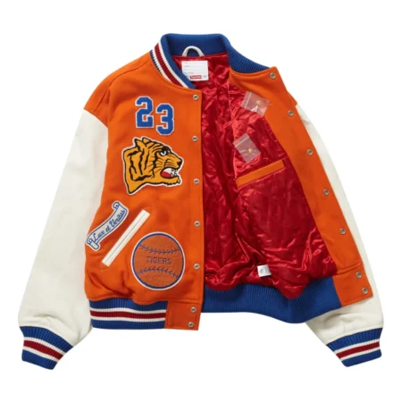 3 Supreme Tiger Orange White Varsity Jacket