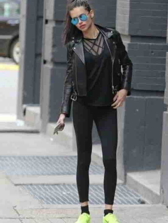 Adriana Lima Black Leather Jacket