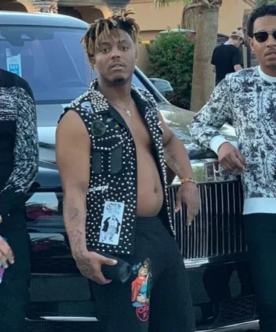 American Rapper Juice Wrld Denim Studded Black Vest