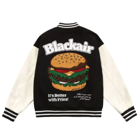 Better with Burger Fries Letterman Black Jackets