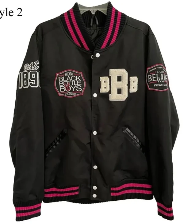 Black Bottle Boy Bomber Black Varsity Jacket