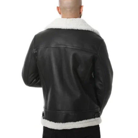 Black Leather Sheepskin B3 Bomber Jacket Back