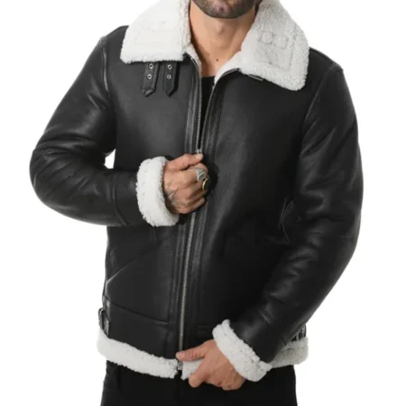 Black Leather Sheepskin B3 Bomber Jacket Main