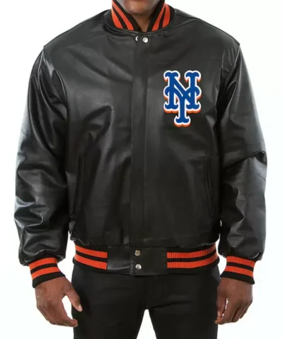 Black New York Mets Jeff Hamilton Leather Jacket