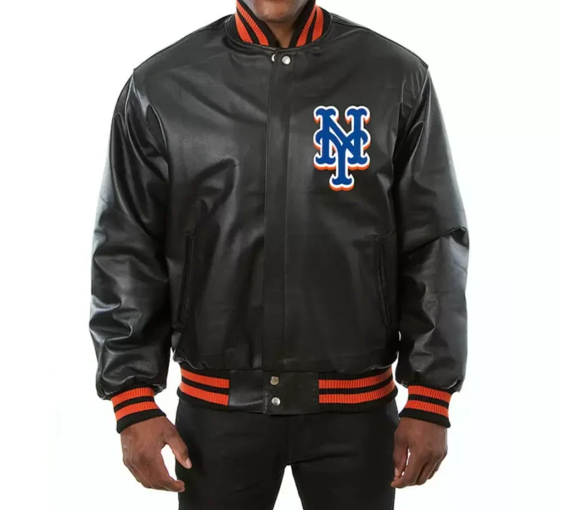 Black New York Mets Jeff Hamilton Leather Jacket