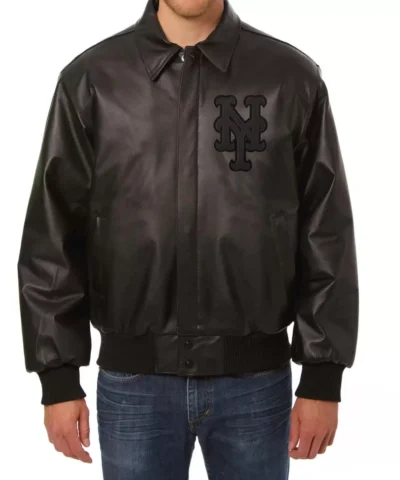 Black New York Mets Leather Jacket