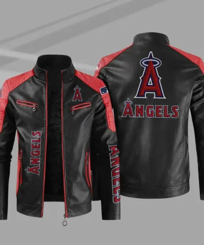 Black Red Los Angeles Angels Block Leather Jacket