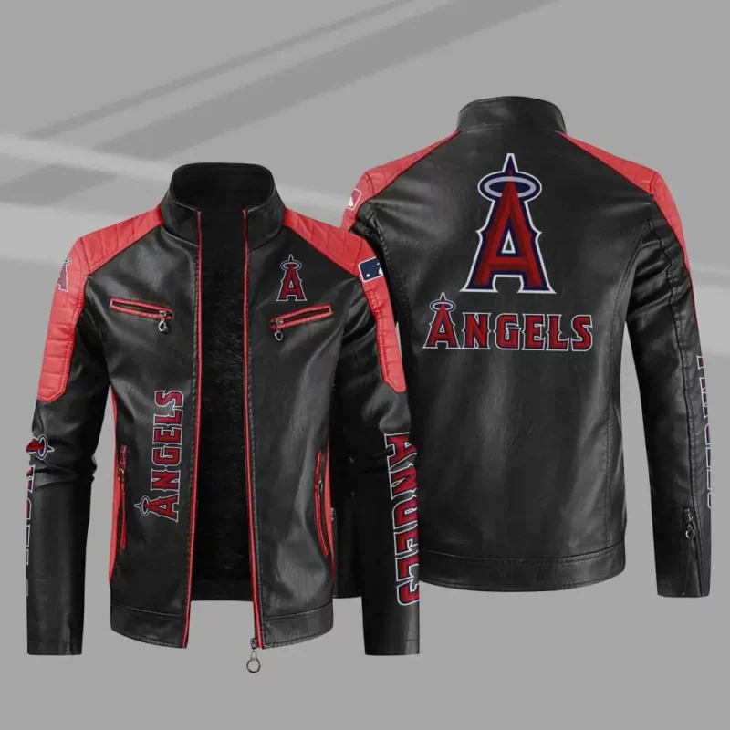 Black Red Los Angeles Angels Block Leather Jacket