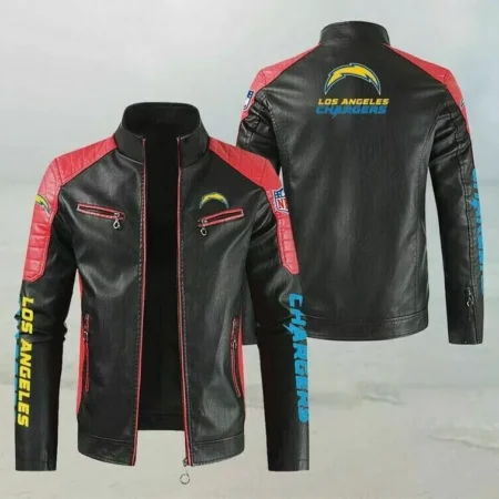 Black Red Los Angeles Chargers Block Leather Jacket
