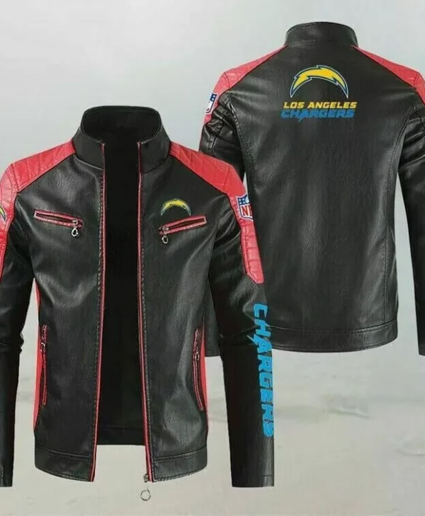 Black Red Los Angeles Chargers Block Leather Jacket