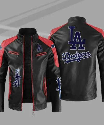 Black Red MLB Los Angeles Dodgers Leather Jacket