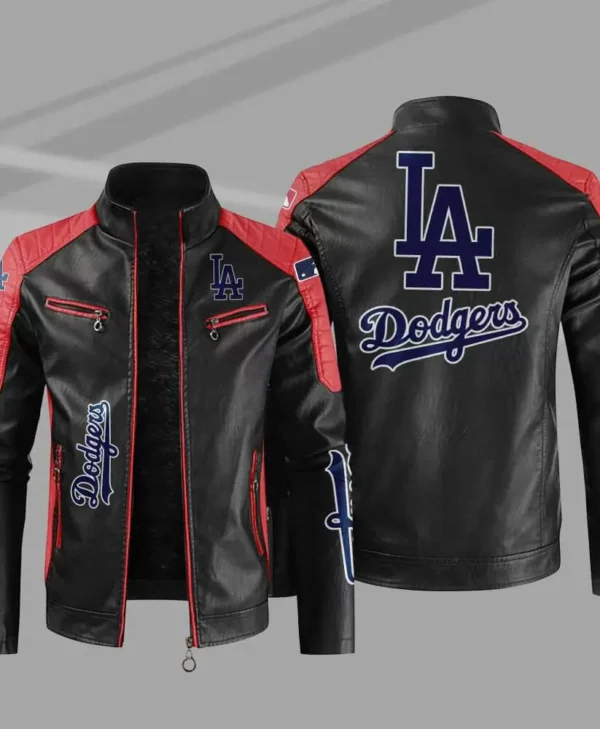 Black Red MLB Los Angeles Dodgers Leather Jacket