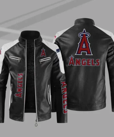 Black White Los Angeles Angels Block Leather Jacket