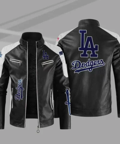 Black White MLB Los Angeles Dodgers Leather Jacket