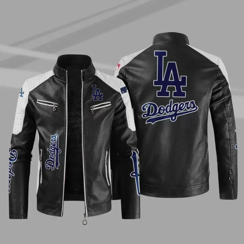 Black White MLB Los Angeles Dodgers Leather Jacket