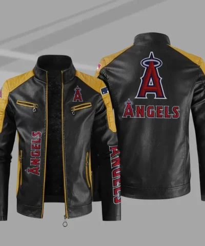 Black Yellow Los Angeles Angels Block Leather Jacket