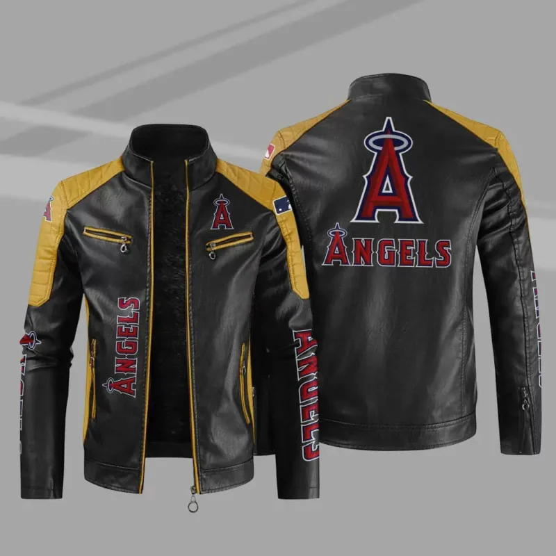Black Yellow Los Angeles Angels Block Leather Jacket