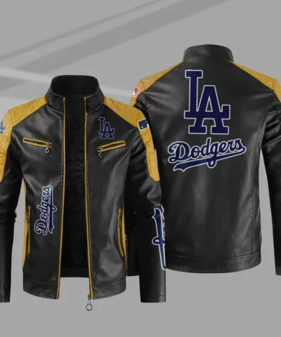 Black Yellow MLB Los Angeles Dodgers Leather Jacket