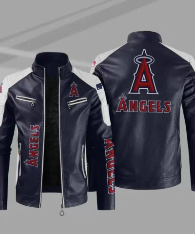 Blue White Los Angeles Angels Block Leather Jacket