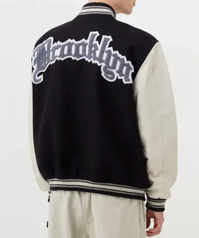 Brooklyn Nets 12 Letterman Black Wool and Leather Jackets