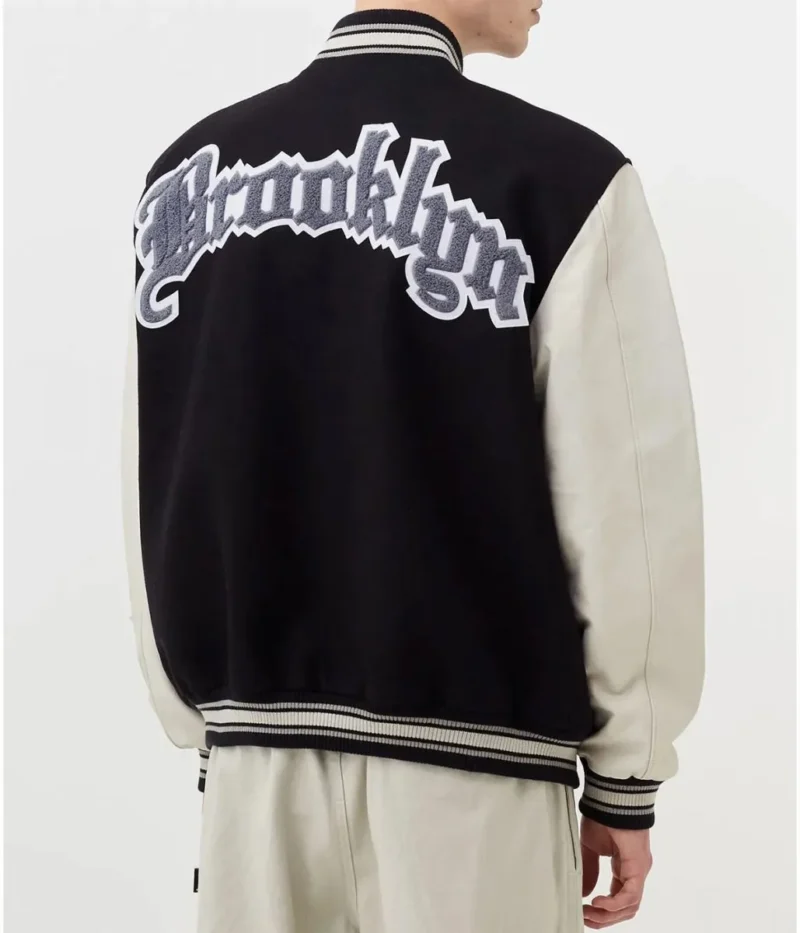 Brooklyn Nets 12 Letterman Black Wool and Leather Jackets