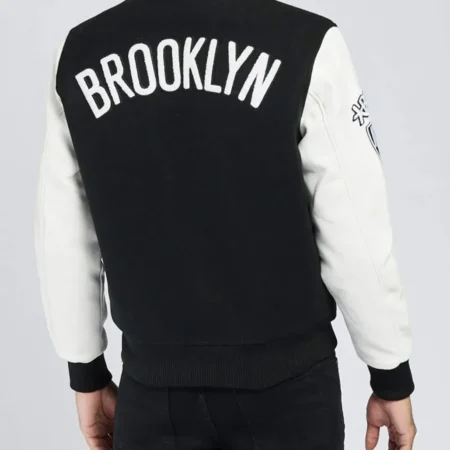 Brooklyn Nets Logo Black and White Letterman Jackets
