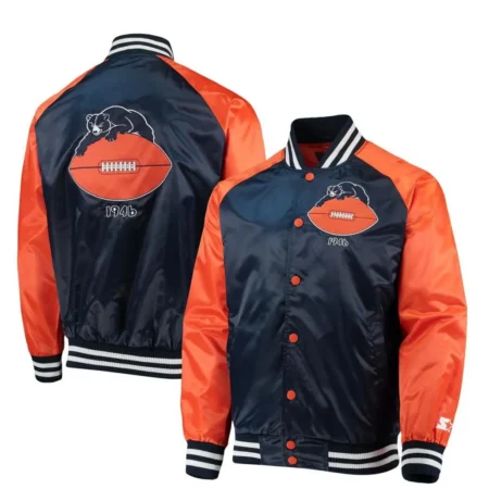 Chicago Bears Clean Up Throwback Satin Black Jacket