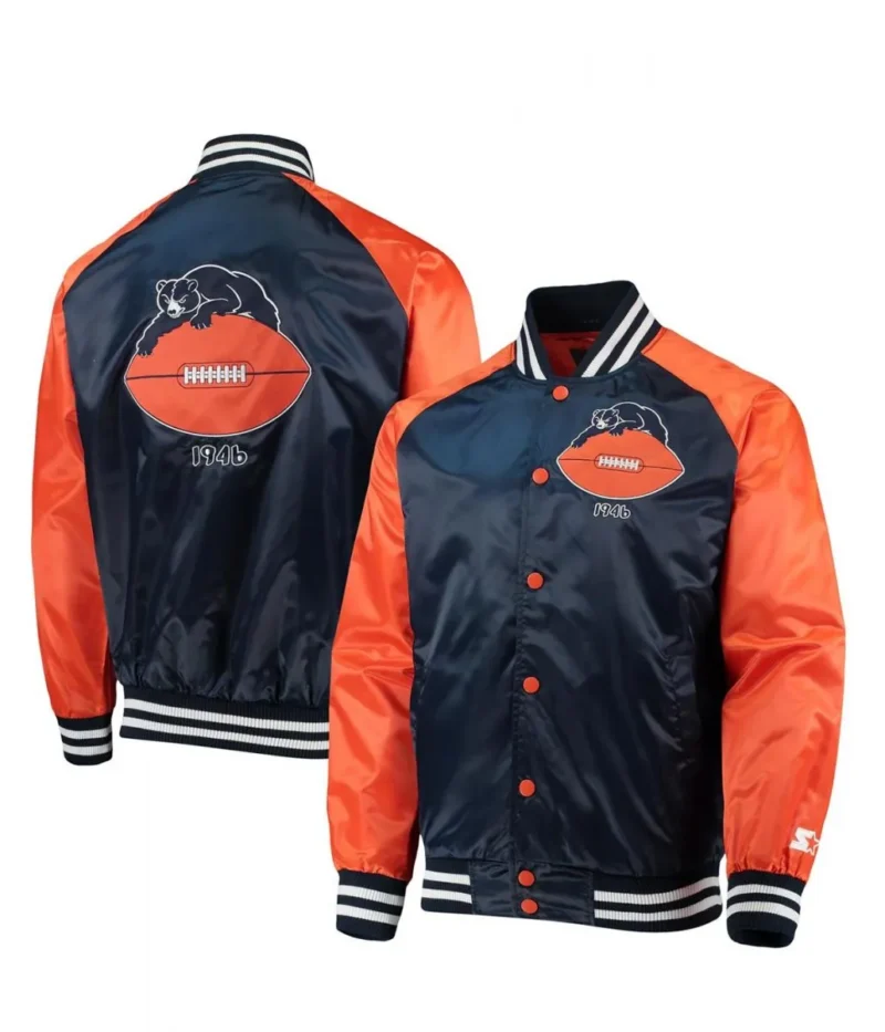 Chicago Bears Clean Up Throwback Satin Black Jacket