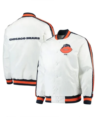 Chicago Bears Throwback White Full Snap Satin Jacket