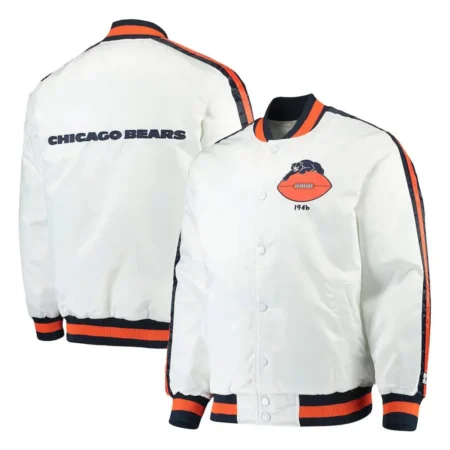 Chicago Bears Throwback White Full Snap Satin Jacket