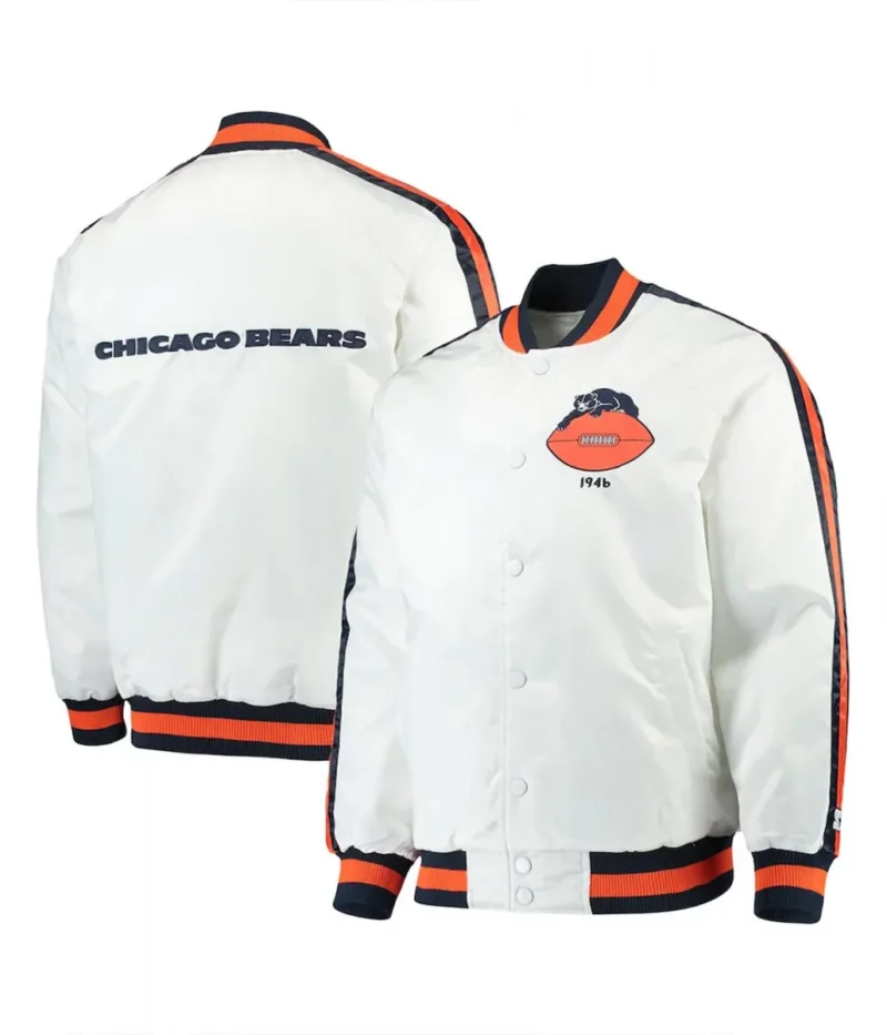 Chicago Bears Throwback White Full Snap Satin Jacket