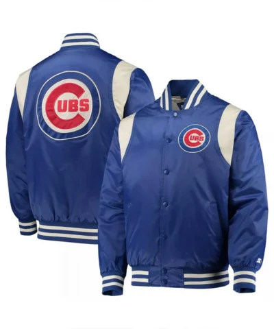Chicago Cubs Full Snap Royal Cream Satin Jacket