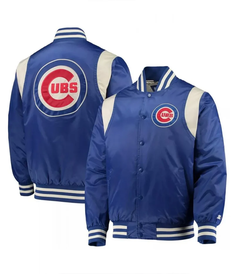 Chicago Cubs Full Snap Royal Cream Satin Jacket