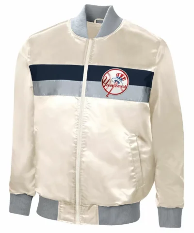 Cream New York Yankees Ambassador Zip Satin Jacket scaled 1