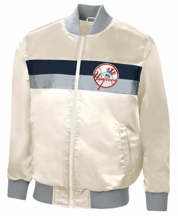 Cream New York Yankees Ambassador Zip Satin Jacket scaled 1